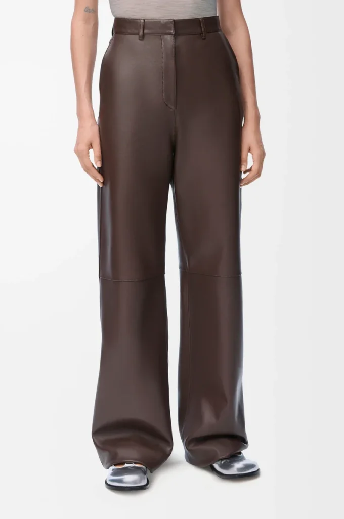 Pantaloni in pelle di agnello nappa marrone cioccolato