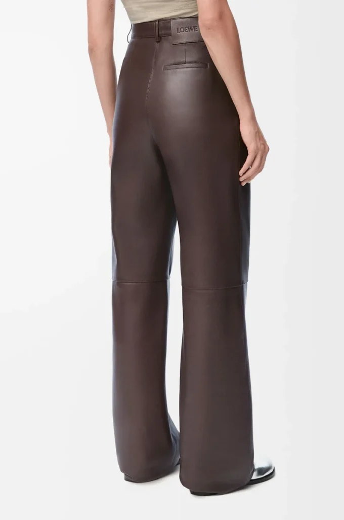 Pantaloni in pelle di agnello nappa marrone cioccolato