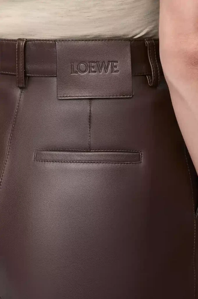 Pantaloni in pelle di agnello nappa marrone cioccolato