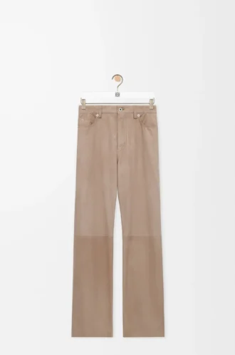 Pantaloni in pelle scamosciata di capra Beige scuro