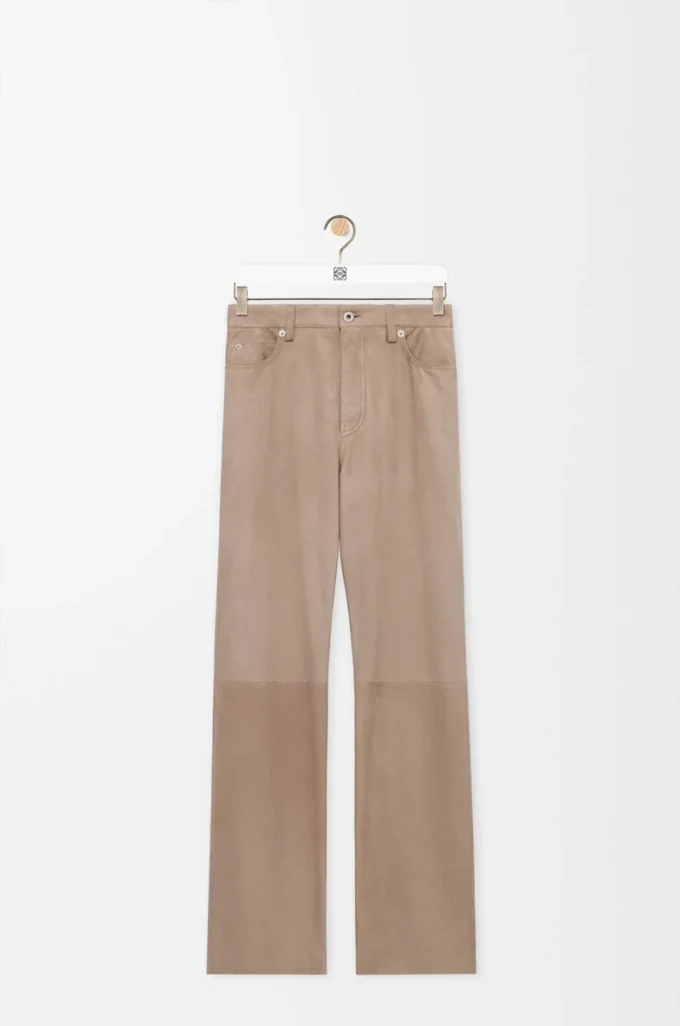 Pantaloni in pelle scamosciata di capra Beige scuro