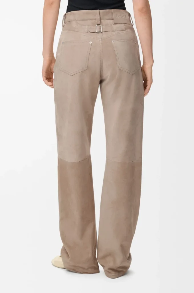 Pantaloni in pelle scamosciata di capra Beige scuro
