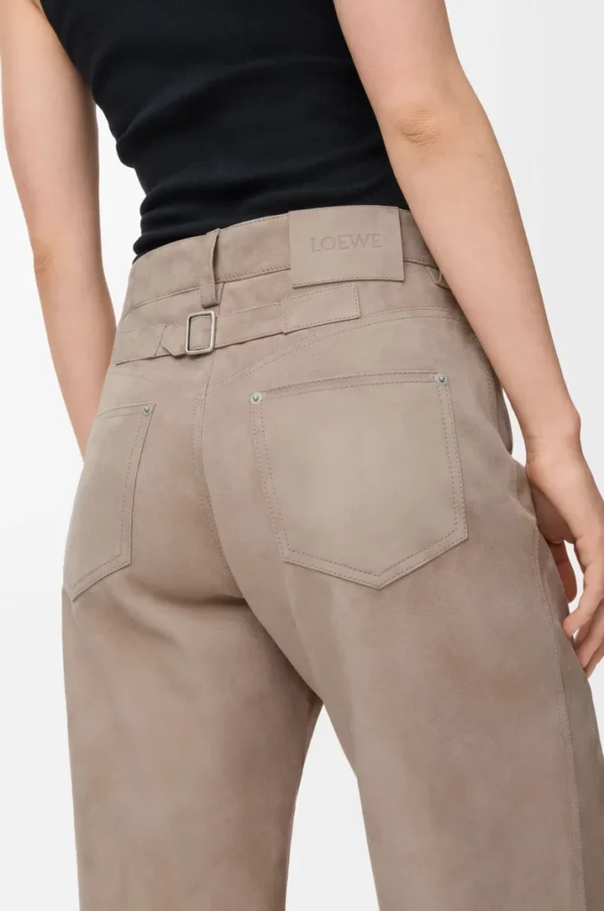 Pantaloni in pelle scamosciata di capra Beige scuro