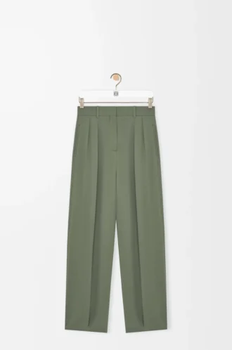 Pantaloni in viscosa elasticizzata verde kaki chiaro