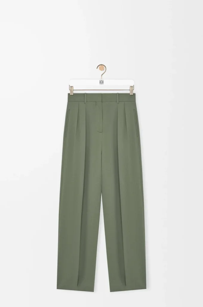 Pantaloni in viscosa elasticizzata verde kaki chiaro