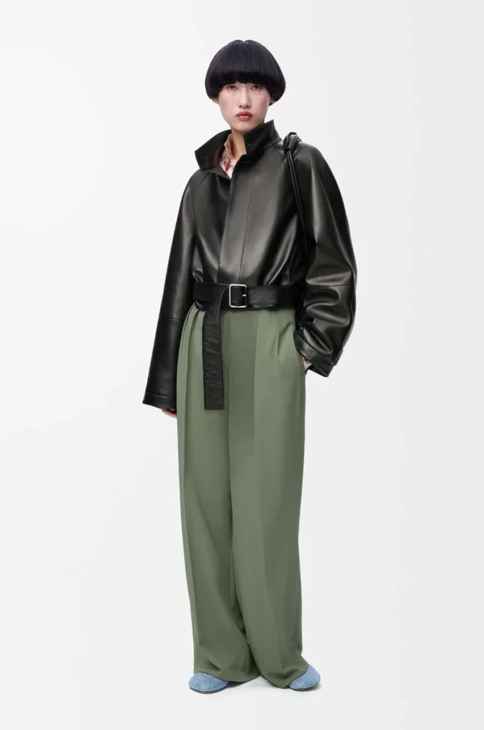 Pantaloni in viscosa elasticizzata verde kaki chiaro