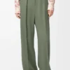 Pantaloni in viscosa elasticizzata verde kaki chiaro