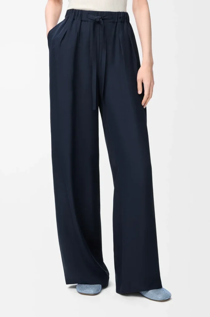 Pantaloni pigiama in seta blu navy