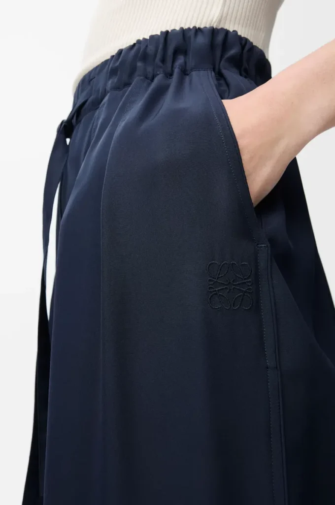 Pantaloni pigiama in seta blu navy