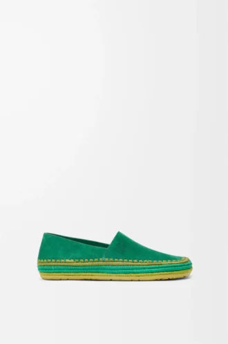 Pantofola Rio in pelle scamosciata e rafia Verde