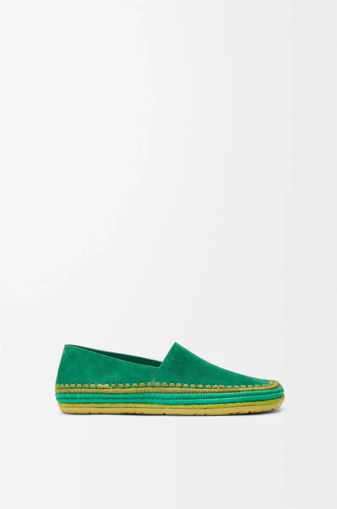 Pantofola Rio in pelle scamosciata e rafia Verde Pantofola Rio in pelle scamosciata e rafia Verde
