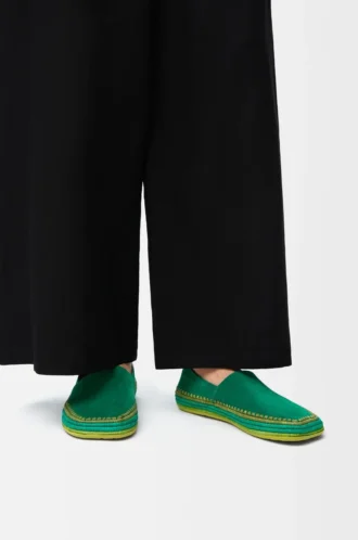 Pantofola Rio in pelle scamosciata e rafia Verde