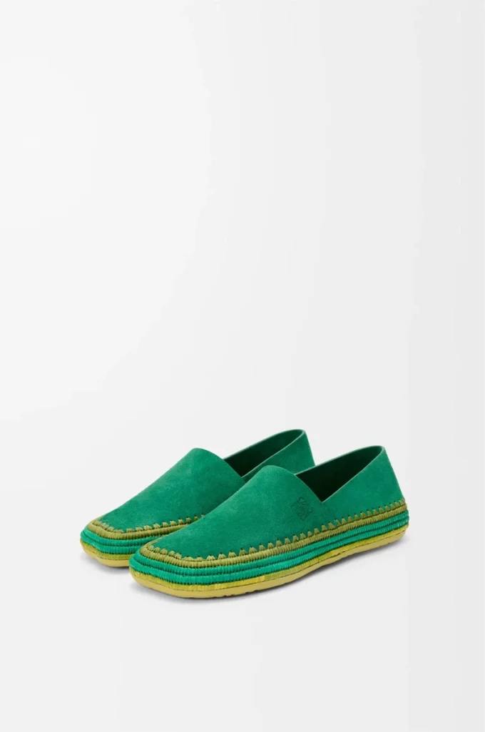 Pantofola Rio in pelle scamosciata e rafia Verde Pantofola Rio in pelle scamosciata e rafia Verde