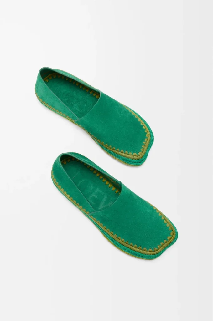 Pantofola Rio in pelle scamosciata e rafia Verde Pantofola Rio in pelle scamosciata e rafia Verde