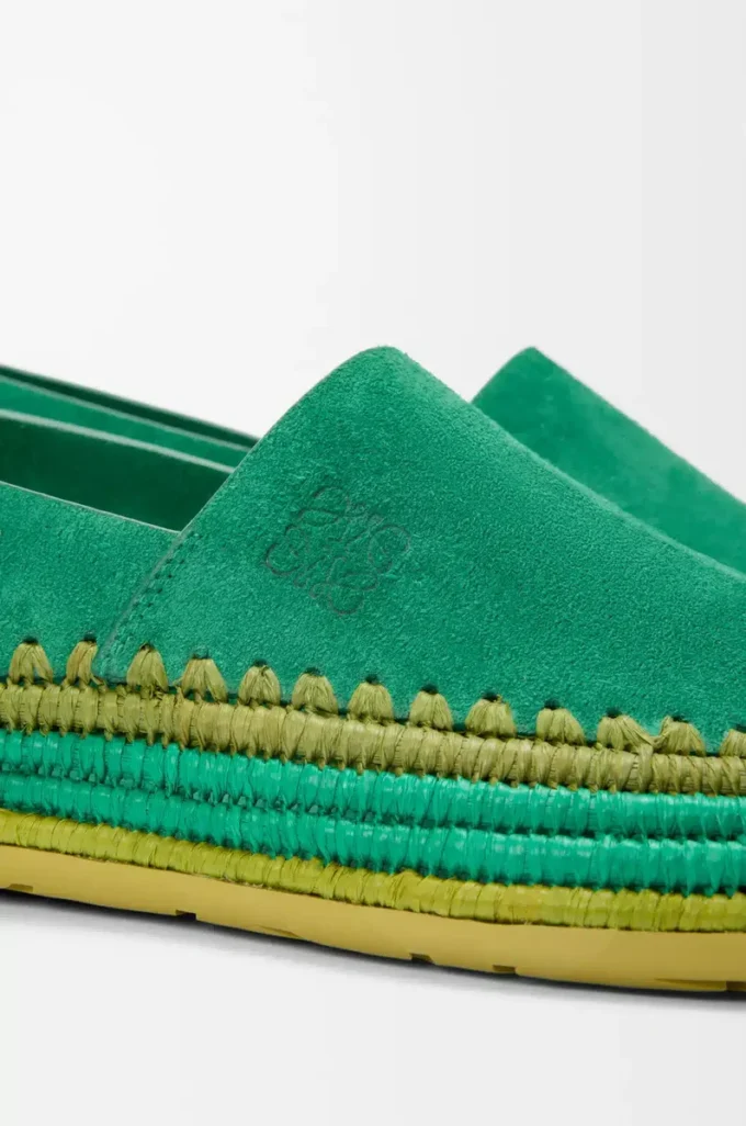 Pantofola Rio in pelle scamosciata e rafia Verde Pantofola Rio in pelle scamosciata e rafia Verde