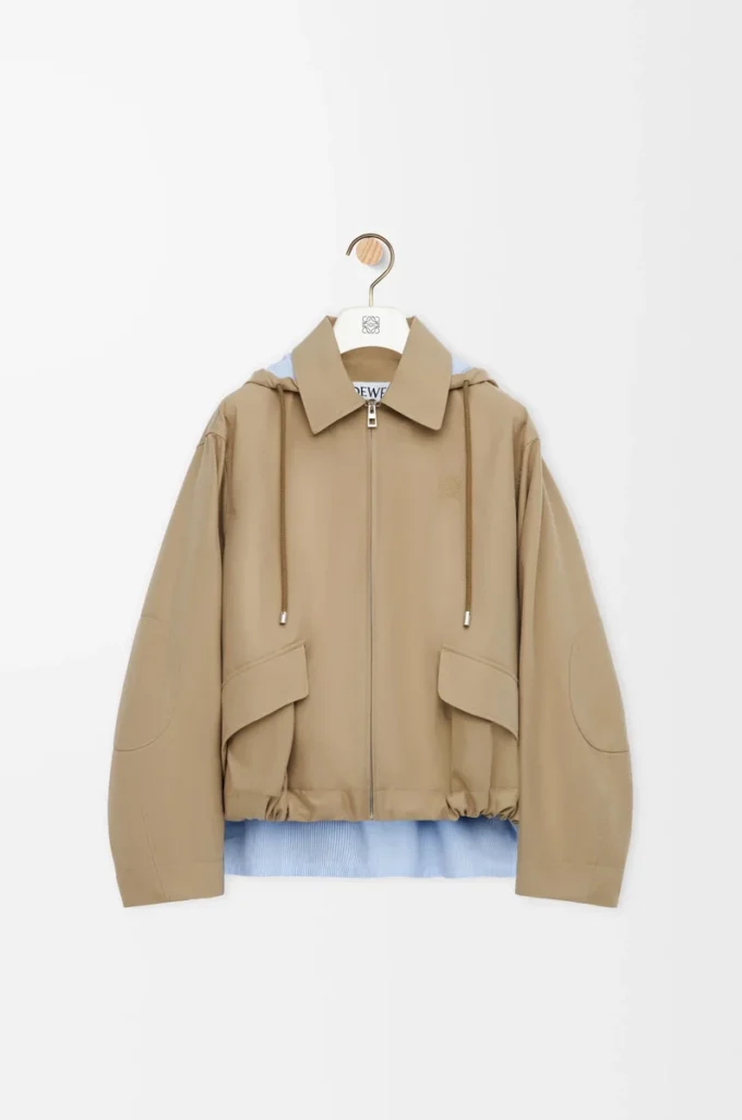 Parka con cappuccio in cotone beige