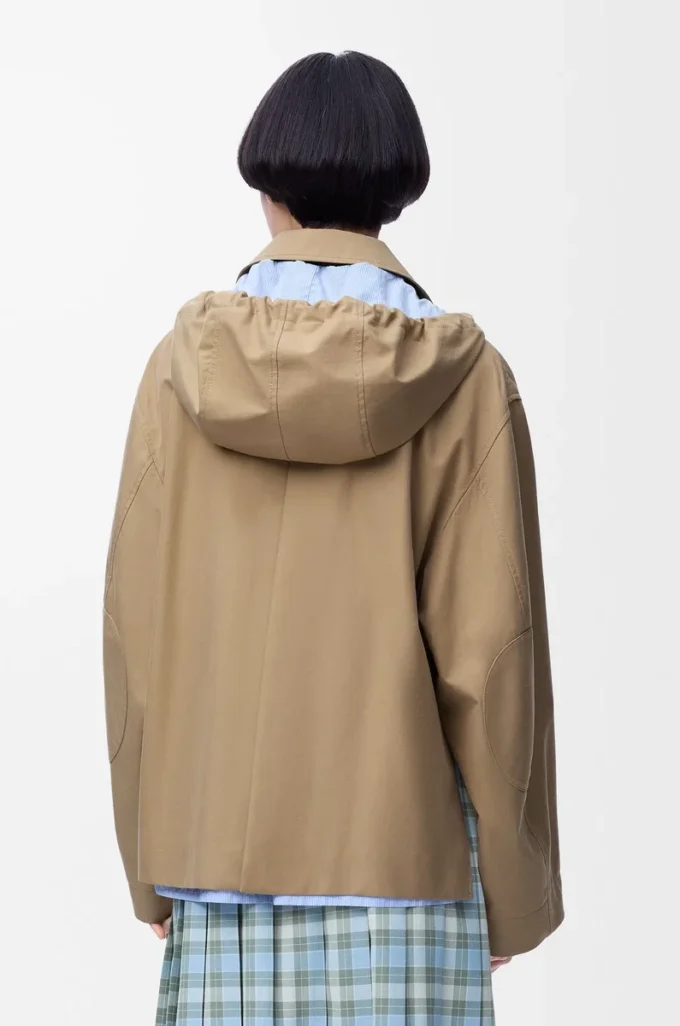 Parka con cappuccio in cotone beige