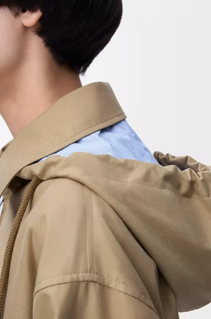 Parka con cappuccio in cotone beige