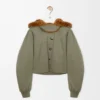 Parka corto in cotone verde kaki