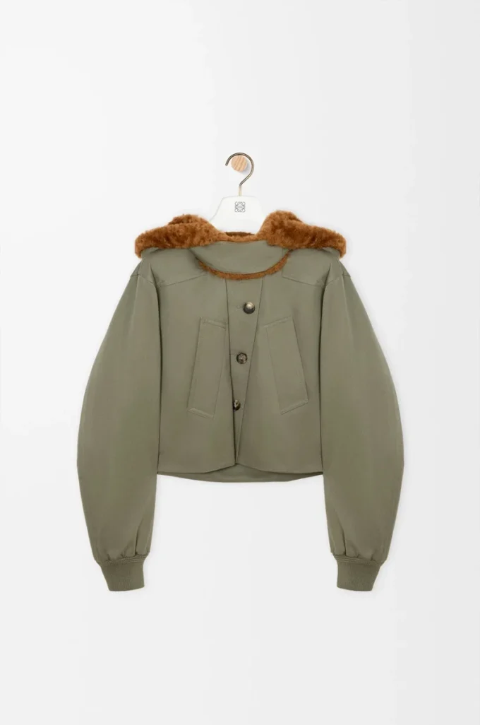 Parka corto in cotone verde kaki