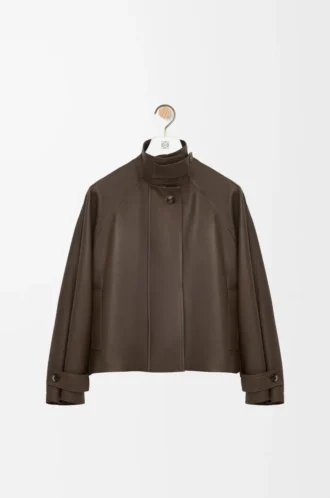 Parka corto in pelle di vitello nappa Verde scuro