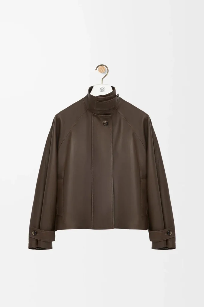 Parka corto in pelle di vitello nappa Verde scuro