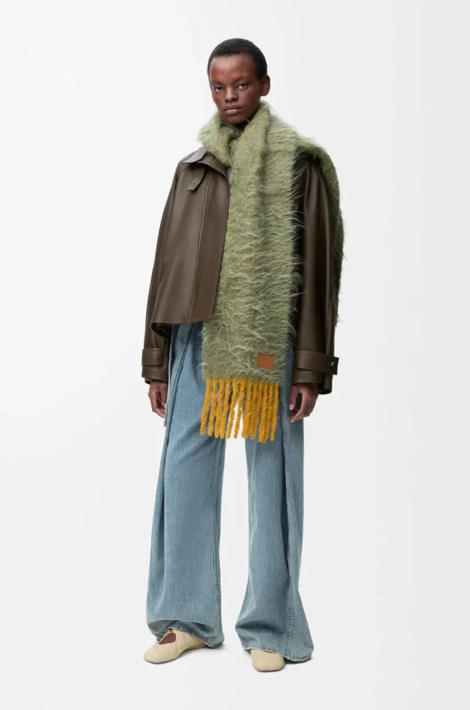 Parka corto in pelle di vitello nappa Verde scuro