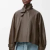 Parka corto in pelle di vitello nappa Verde scuro