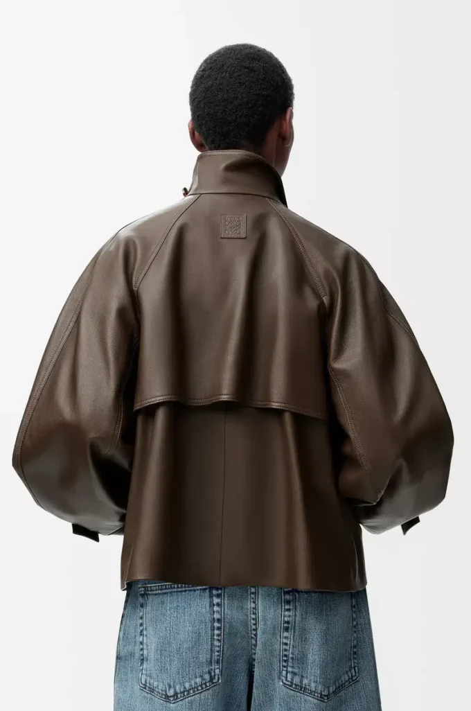 Parka corto in pelle di vitello nappa Verde scuro