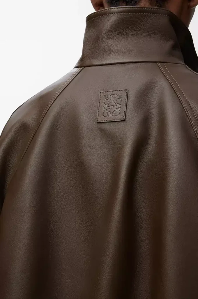 Parka corto in pelle di vitello nappa Verde scuro