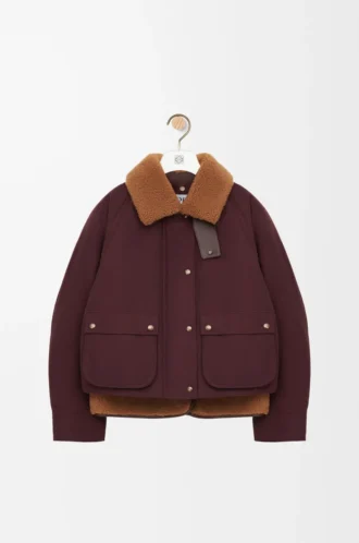 Piumino in shearling e misto cotone bordeaux