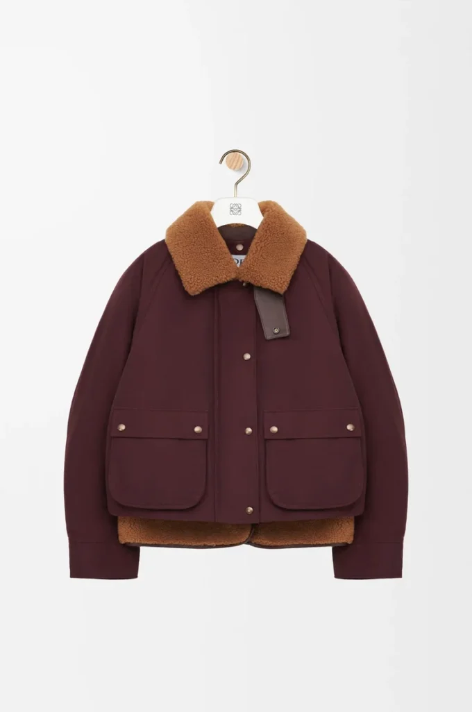 Piumino in shearling e misto cotone bordeaux Piumino in shearling e misto cotone bordeaux