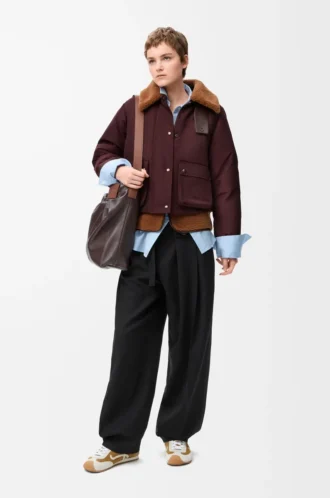 Piumino in shearling e misto cotone bordeaux