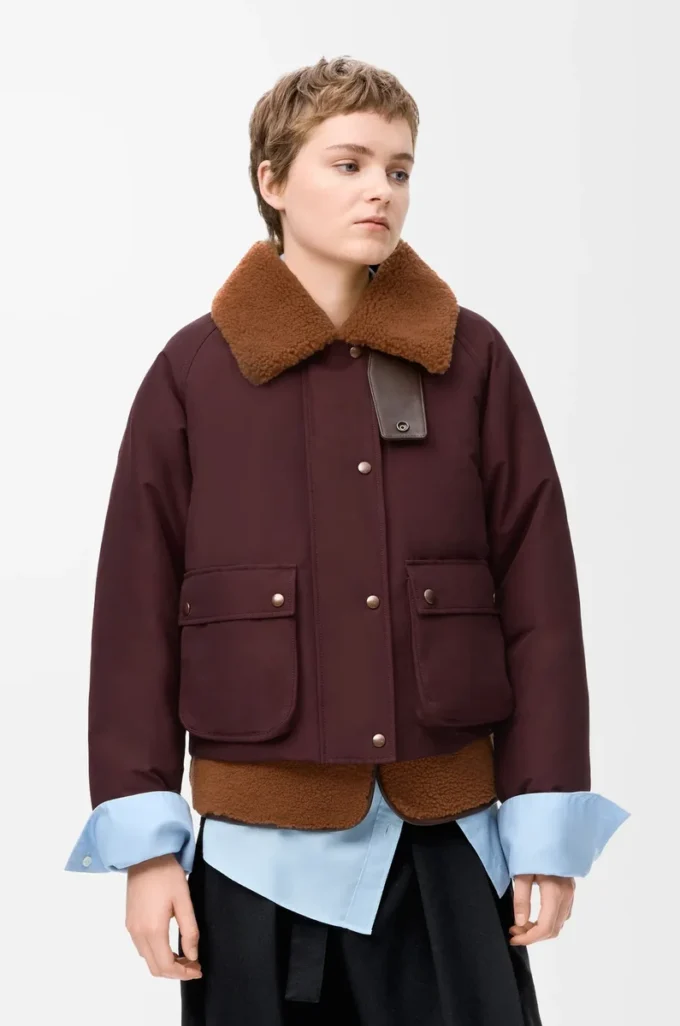 Piumino in shearling e misto cotone bordeaux Piumino in shearling e misto cotone bordeaux