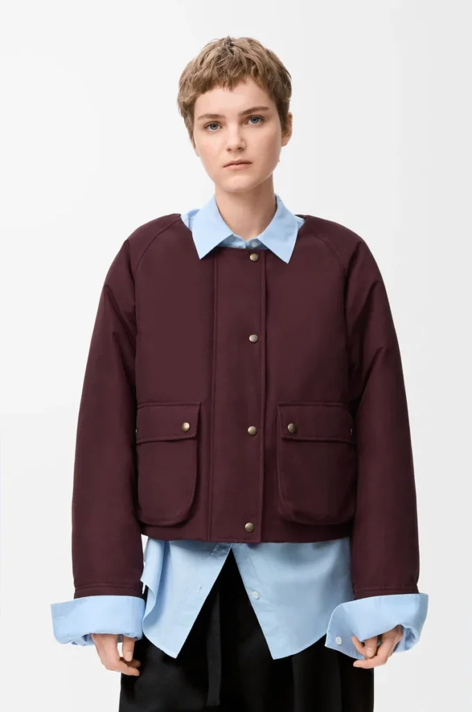 Piumino in shearling e misto cotone bordeaux Piumino in shearling e misto cotone bordeaux