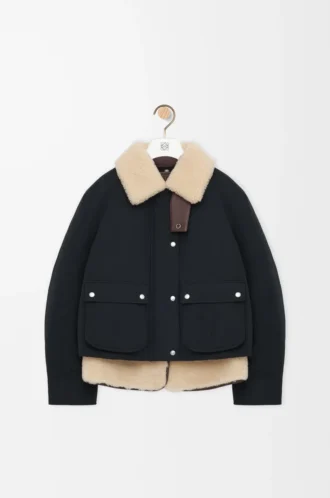 Piumino in shearling e misto cotone Nero