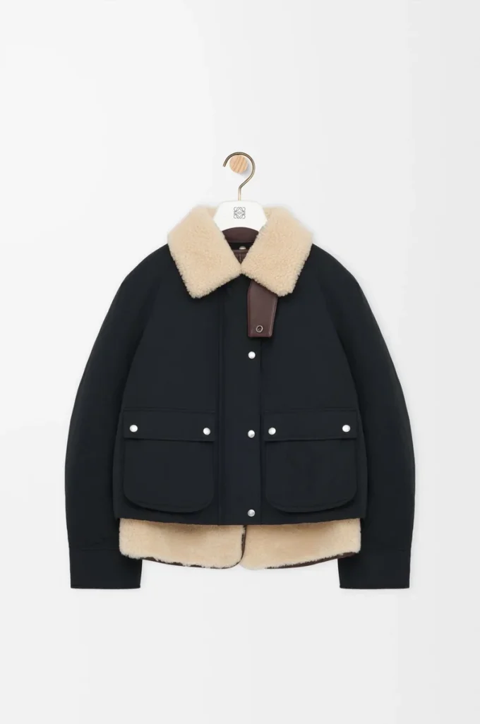 Piumino in shearling e misto cotone Nero Piumino in shearling e misto cotone Nero
