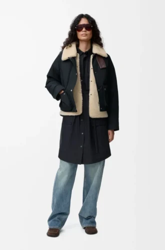 Piumino in shearling e misto cotone Nero