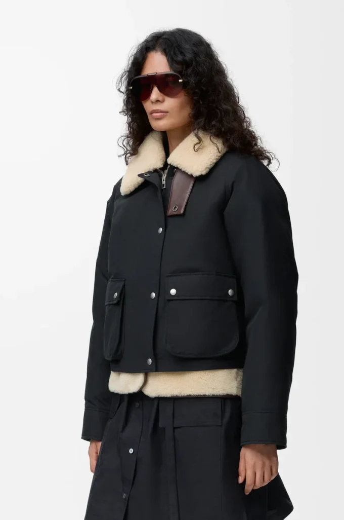 Piumino in shearling e misto cotone Nero Piumino in shearling e misto cotone Nero