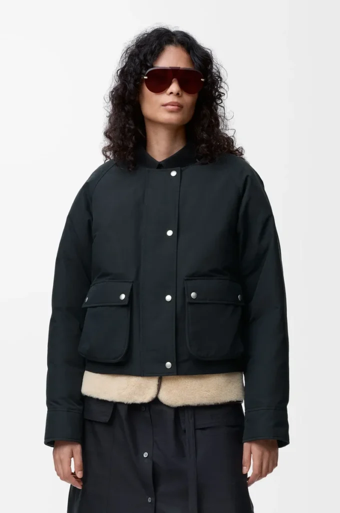 Piumino in shearling e misto cotone Nero Piumino in shearling e misto cotone Nero
