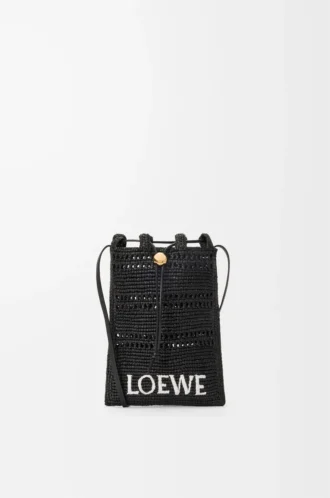 Pochette con coulisse in rafia Nero