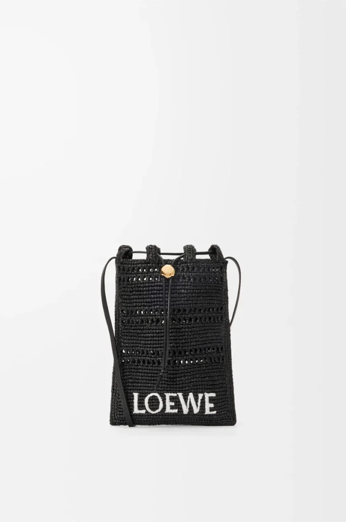 Pochette con coulisse in rafia Nero