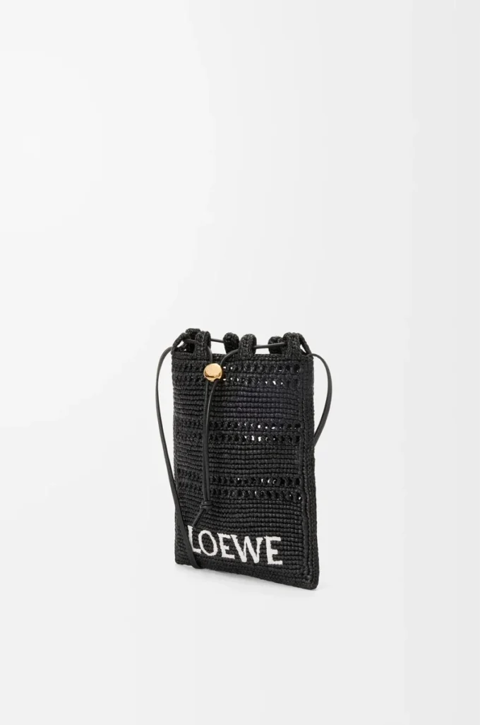 Pochette con coulisse in rafia Nero