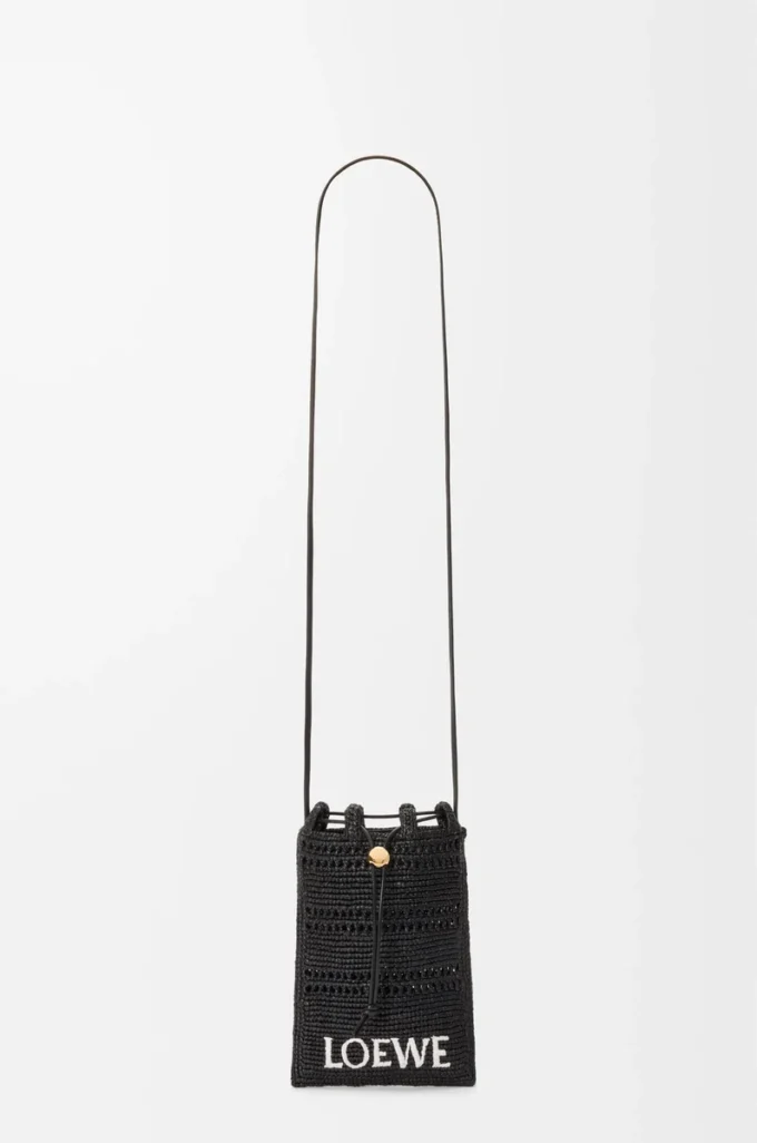 Pochette con coulisse in rafia Nero