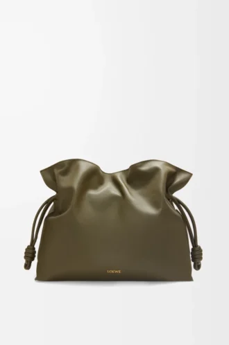 Pochette Flamenco grande in pelle di vitello nappa Dark Khaki