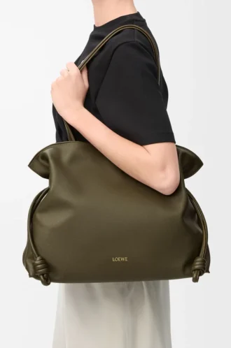 Pochette Flamenco grande in pelle di vitello nappa Dark Khaki
