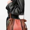 Pochette Flamenco Landscape media in pelle di vitello nappa Pecan/Parrot Pink