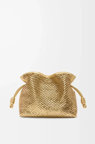 Pochette Flamenco media in pelle di agnello laminata Gold