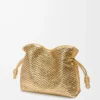 Pochette Flamenco media in pelle di agnello laminata Gold