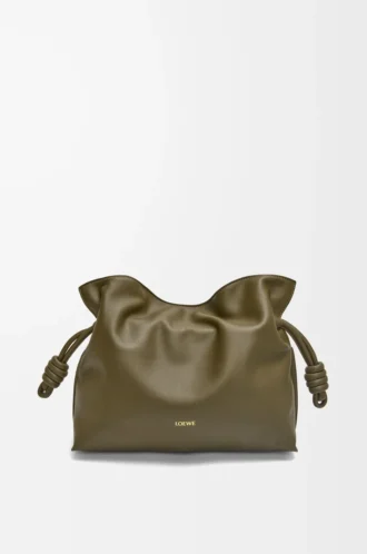 Pochette Flamenco media in pelle di vitello nappa Dark Khaki